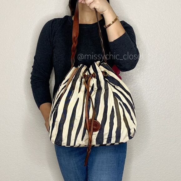 Dooney and Bourke Vintage Zebra Print Drawstring Bag - Picture 3 of 13